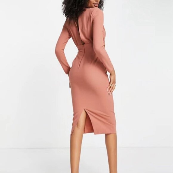 ASOS DESIGN Mauve Twist Front Bodycon Midi Dress – Like New - Picture 2 of 9
